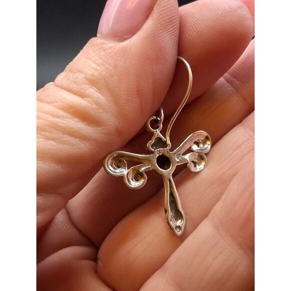 Dragonfly Earrings, Dangle Style, Sterling Silver & 18k Gold, Two Tone, Classic - Picture 4 of 5